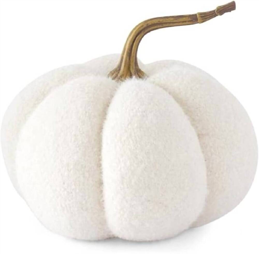 NEW K&K INTERIORS fuzzy knit pumpkin in white